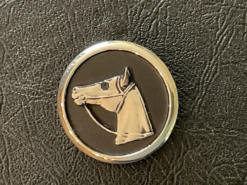 Vintage Round Horse Head Brooch Pin, Silver Tone Metal & Black 1.5”
