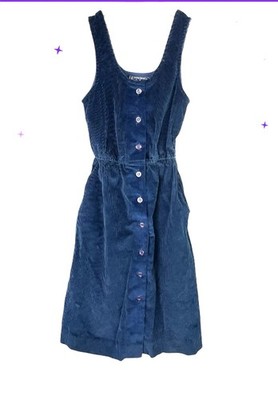 Beacon street Vtg Womans Corduroy dress Blue XS Retro 60s 70s Buttons Casual