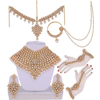 Bollywood Indian Jewelry Gold Plated  Kundan Dulhan Bridal Wedding Necklace Sets
