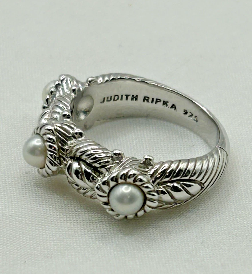 Anillo Judith Ripka Plata Esterlina 3 Perlas Estación Banda Talla 5 Foto 4 de 4