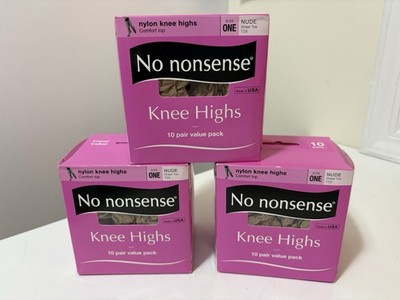 New No Nonsense Nylon Knee High 10 Pair Value Pack Size One Nude Sheer Toe TZ6