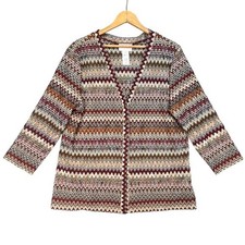 Alfred Dunner Multicolor Retro Grannycore Zigzag Button Cardigan Sweater Medium
