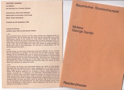 MÜNCHEN RESIDENTTHEATER 1968: MOLIERE, GEORGE DANDIN, PROGRAMMZETTEL und -COMIC