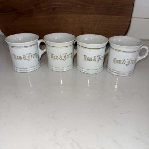 Four vintage "Tom & Jerry" mugs White With Gold Lettering
