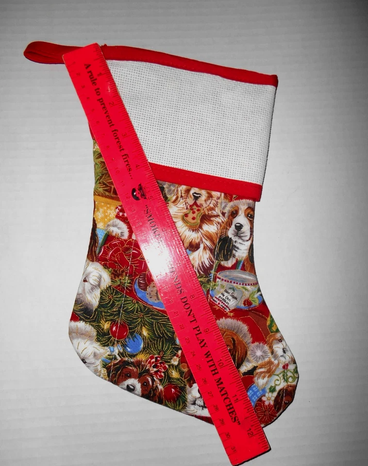 Quilted Christmas Stocking Cross Stitch (Charles Craft Aida Cuff) PUPPY DOGS 12" - Image 3 of 4