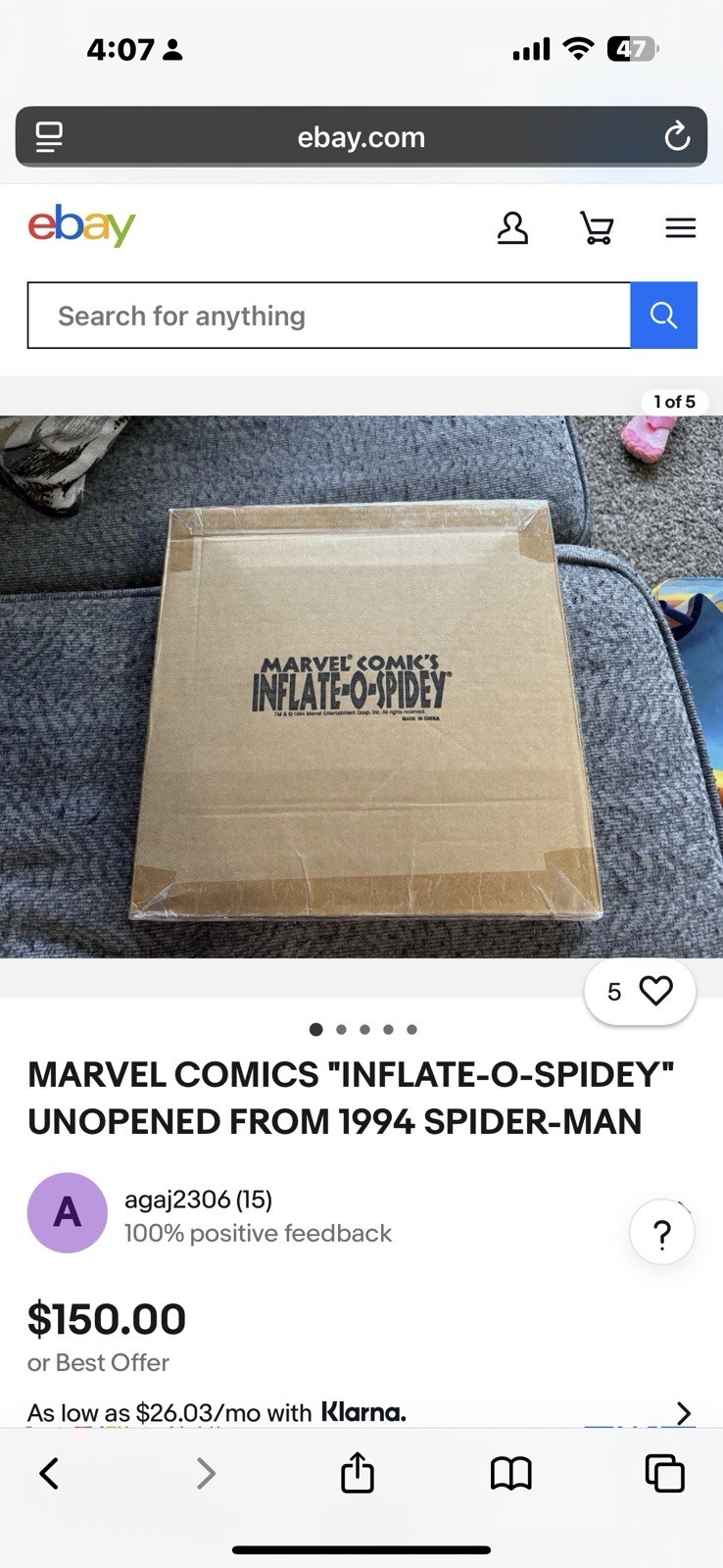Inflatable Spiderman Unused Original Package