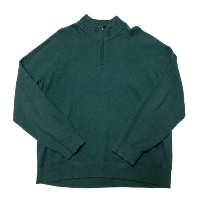 LL Bean Sweater Mens XL Green Cotton Cashmere 1/4 Zip Pullover