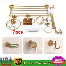 7Pcs Antique Bathroom Accessories Restroom Hardware Carved Brass Towel Bar