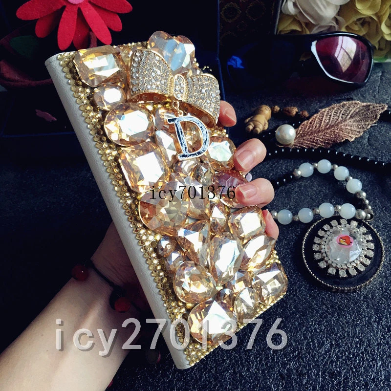 Jewelled Bling Crystal Diamonds leather wallet flip Case Cover & Shoulder strap - Image 4 of 4