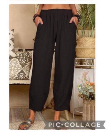 Harem Style Flowing Women Black XXL Elastic Waist