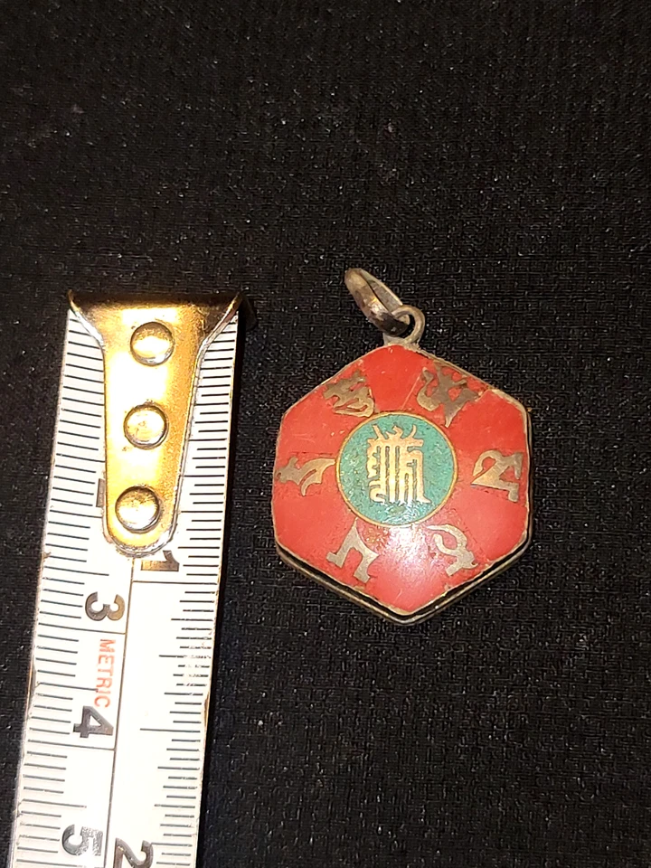 Antique Tradizionale Nepal Etnico Smalto Argento Gioielli Collo Pnedente - Immagine 3 di 3