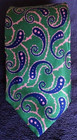 TURNBULL & ASSER Vintage Men's 100% Silk Tie-Green w/Blue Paisley, Pink Design