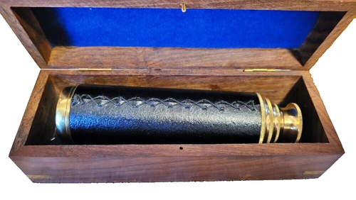 15" Brass Captain's Spyglass Telescope Leather stitched with Rosewood Box - Picture 3 of 5