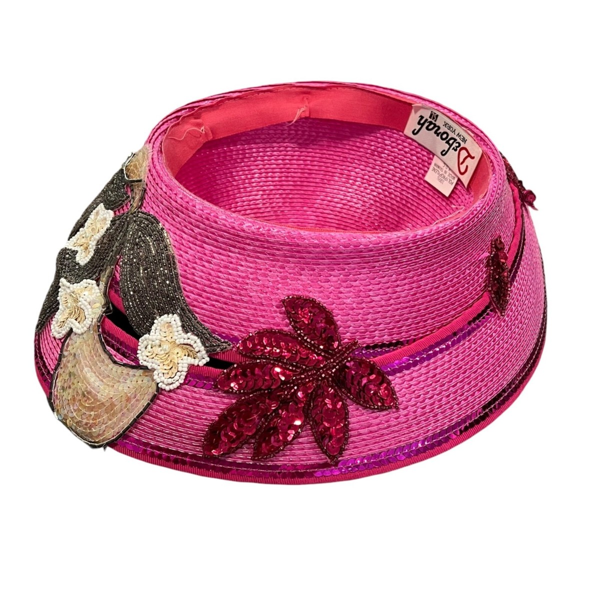Deborah New York Pink Wide Brim Hat With Sequin Floral  display picture 1