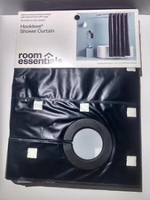 Room Essentials Hookless Shower Curtain Stamped White Squares Black 71in X 74in