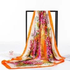 35.4 inches Satin Polyester Square Scarf Floral print Retro bohemian