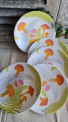 Lot De 10 Assiettes à Dessert Vintage Mélamine Melstar France - Motif Fleurs Colorées - 19cm - Occasion