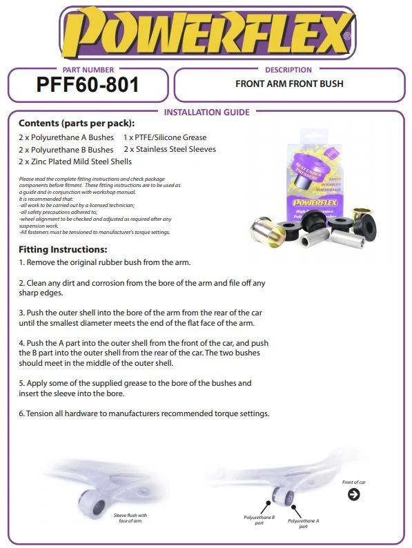 2 cuscinetti braccio oscillante anteriore Powerflex PFF60-801 PU assale anteriore per Renault Clio  - Immagine 3 di 3