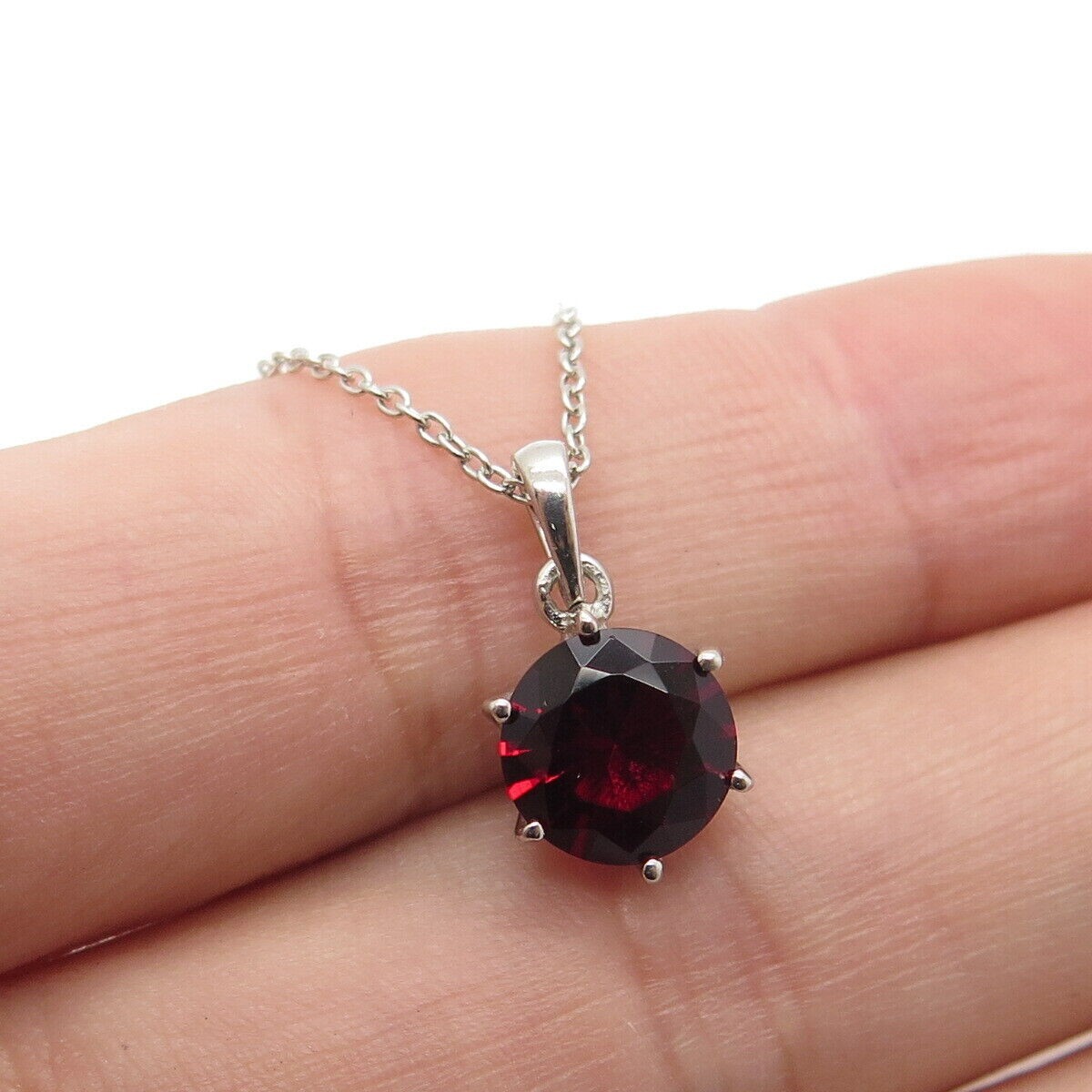 925 Plata de Ley Real Granate Rojo Piedras Preciosas Colgante Rolo Cadena Col...