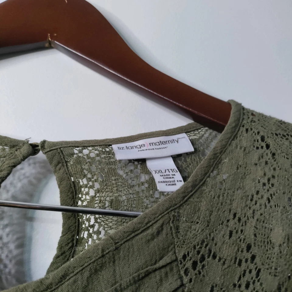 Blusa Liz Lange Mujer XXL/TTG Oliva Ojales Rayón Botón Cuello Fluida Boho Informal Foto 3 de 4