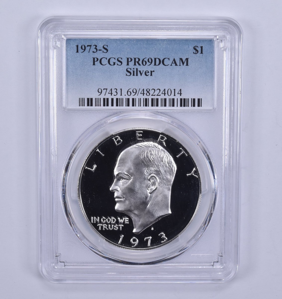 アメリカ　銀貨 フルーフ　1973-S アイゼンハワーダラーPR69 PCGS 1973-S Silver Eisenhower $1 PR69 DCAM PCGS Blue Label | eBay