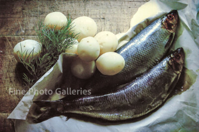 1964/91 Vintage IRVING PENN Herring Fish Potato Food Restaurant Photo Engraving