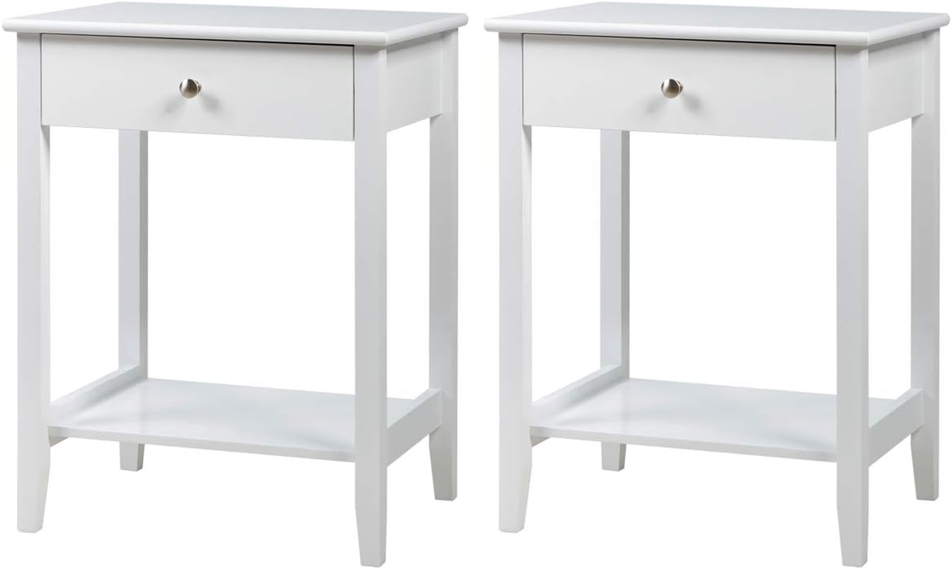 Nightstand Wooden 2-Tier Couch Sofa Side Table with Drawer, Storage Shelf, So...-image