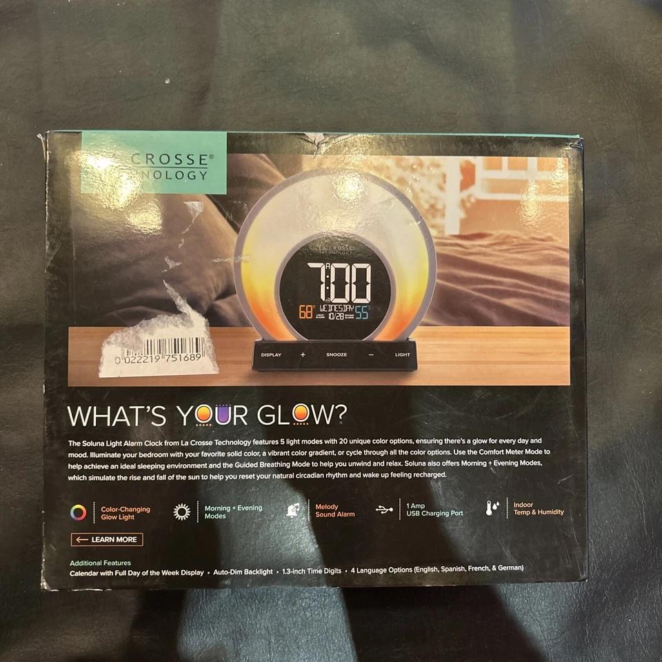 C80994 La Crosse Technology Soluna Mood Light Digital Alarm Clock with USB Port - Image 3 of 3
