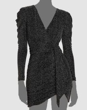 Aqua Womens Black Metallic Faux Wrap Dress Size 0