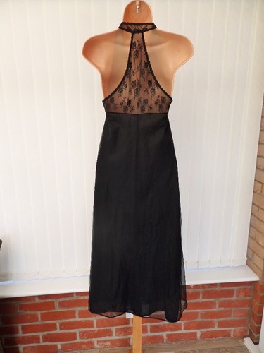 N31 VTG DOROTHY PERKINS ULTRA SHEER BLACK LACE BUTTON FRONT 60'S NIGHTDRESS 8/10 - Picture 10 of 12