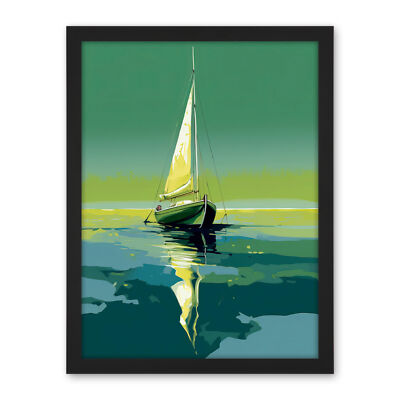 A Sailboat on a Calm Sea Under a Cloudless Sky Framed Wall Art Print 18X24