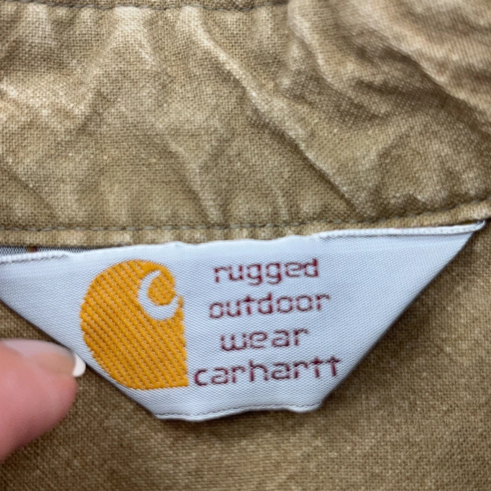 Vintage Carhartt Shirt Men XXL 2XL Tan Brown Button Up Duck Canvas Rugged 80s * - Image 2 of 4
