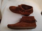 NEW WOMENS/GIRLS MINNETONKA SUEDE DOUBLE FRINGED BOOTIES SHOES SZ 4 CARMEL COLOR — photo 4