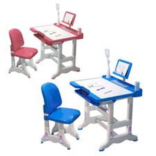 Kids Study Desk Chair Set Height Adjustable with Drawer  LED Lamp for Teens