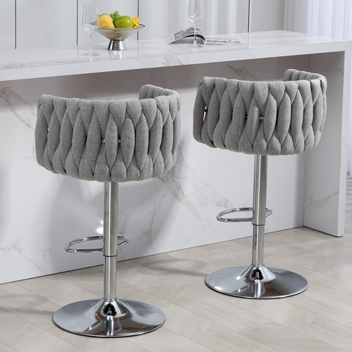Set of 2 Velvet Swivel Bar Stools 24.4"-33" Height Counter Pub Bar Chairs Gray - Picture 8 of 11
