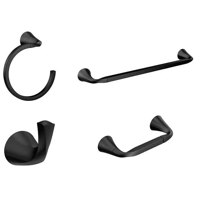 Moen BH1293BL Karis 4piece Bath Kit, 18" Towel Bar, TP, Hook, Ring, Matte Black eBay