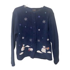 VTG Croft  Barrow Holiday Sweater Women Small Blue Button Up Christmas