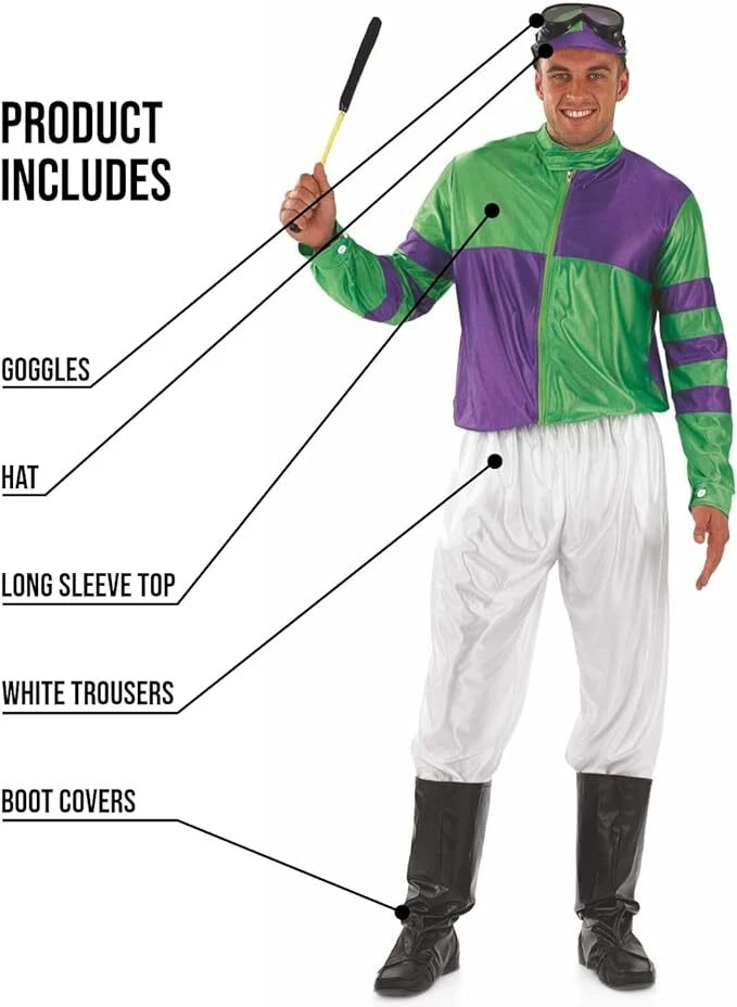 Disfraz de jinete verde y púrpura para hombre adulto carreras de caballos uniforme S - XL Foto 3 de 4
