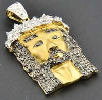 Diamond Jesus Brushed Face Pendant Piece 10k Yellow Gold Mini Charm 0.27 Ct. on sale Diamond Jesus Brushed Face Pendant Piece 10k Yellow Gold Mini Charm 0.27 Ct. on sale
