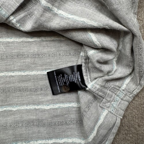 Volcom Mens Shirt Gray Large Button Down Short Sleeve Collar Adult Casual Stripe - Picture 8 of 8