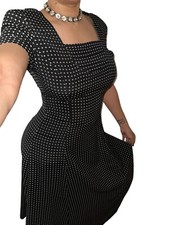 Liz Claiborne VTG 90s Black Y2K Ditsy Print MIDI Modest Dress Sz 4 Deadstock NEW