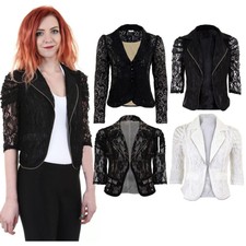 Ladies 3/4 Sleeve Lace Lined Frill Open Front Women's Evening Jacket