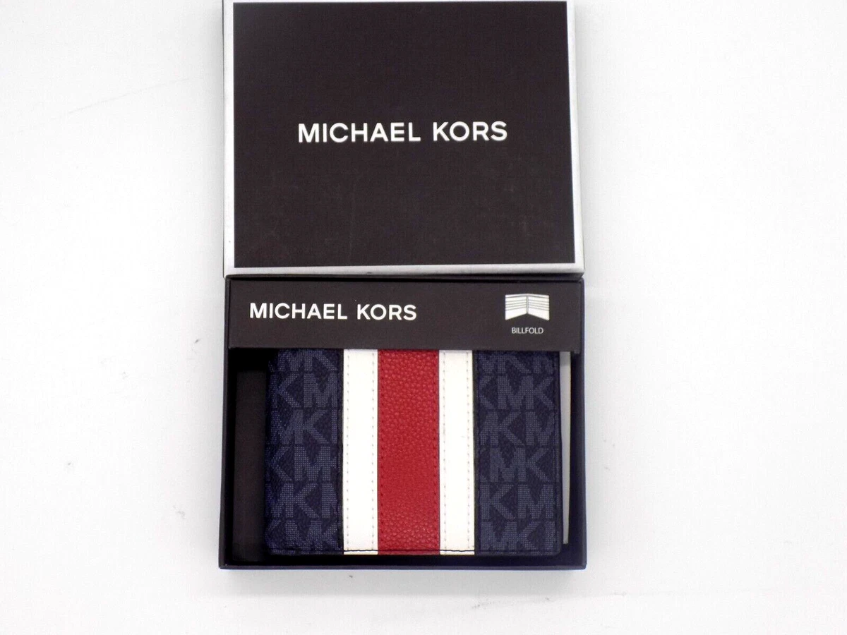 Men s Michael Kors Billfold Wallet Varsity Stripe Red White Blue Logo MSRP 138