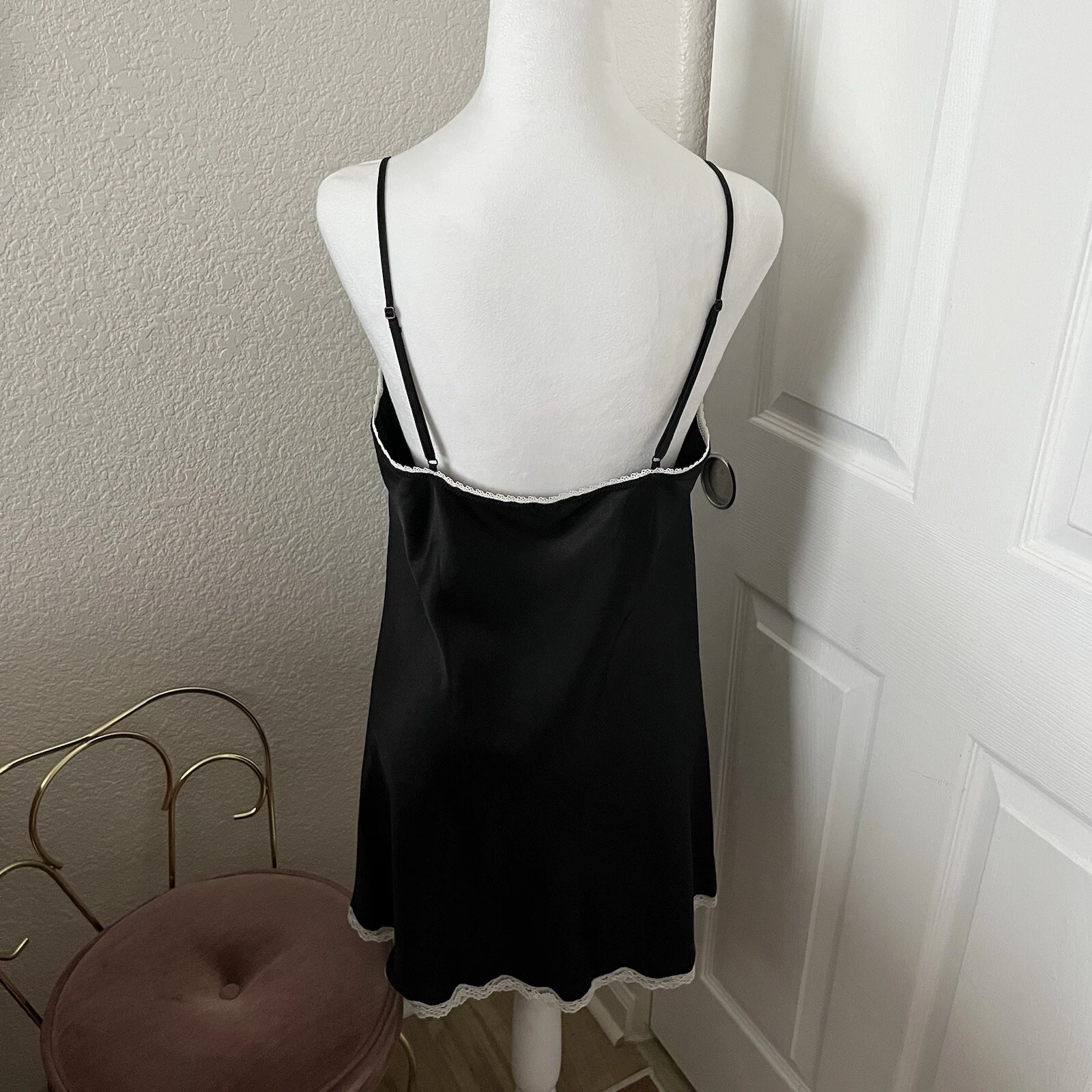UNDERCOVER Victoria's Secret Mini Abito Vintage Bianco e Nero Pizzo Raso Angelo Slip Tg L G