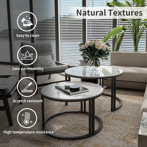 2er Set Satztisch Couchtisch Rund Tisch Sofatisch Marmor+Alu Kaffeetisch Tisch - Bild 6 von 20