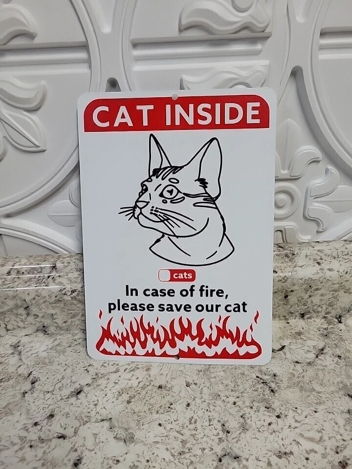 Letrero de aluminio 10x7 Cat Inside, en caso de incendio, por favor salve a nuestro gato, paquete de 2 Foto 2 de 4