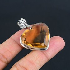 Morganite Heart Gemstone Ethnic 925 Sterling Silver Jewelry Pendant 1.7" VJ 711