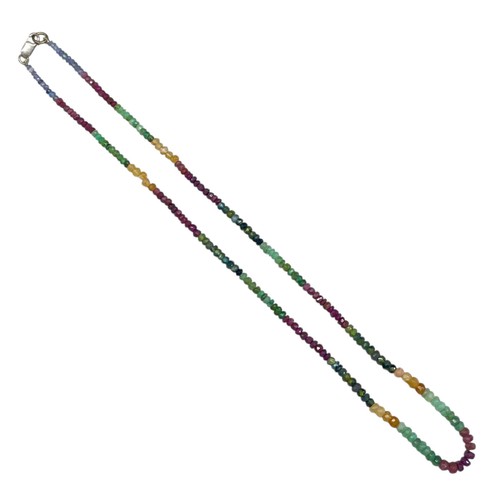 18 Inch Natural Emerald Ruby Sapphire Necklace Faceted Beads 925 Silver Clasp - Picture 5 of 10