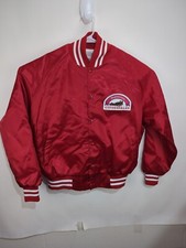 Vintage 90s Budweiser Beer Clydesdales Satin Jacket Alcohol Ad Large New Red