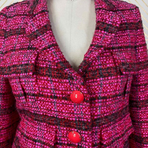 Kate Spade New York Pink Magenta Tweed Blazer Button Front Preppy Size 0 - Picture 4 of 11